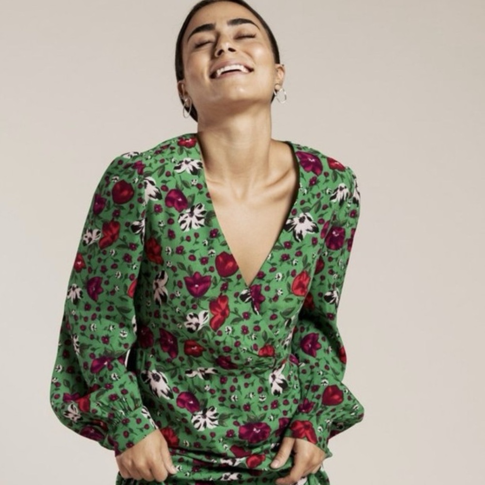 Ba&Sh Woman Paloma Wrap-Effect Floral-Print Crepe Dress Green size 2